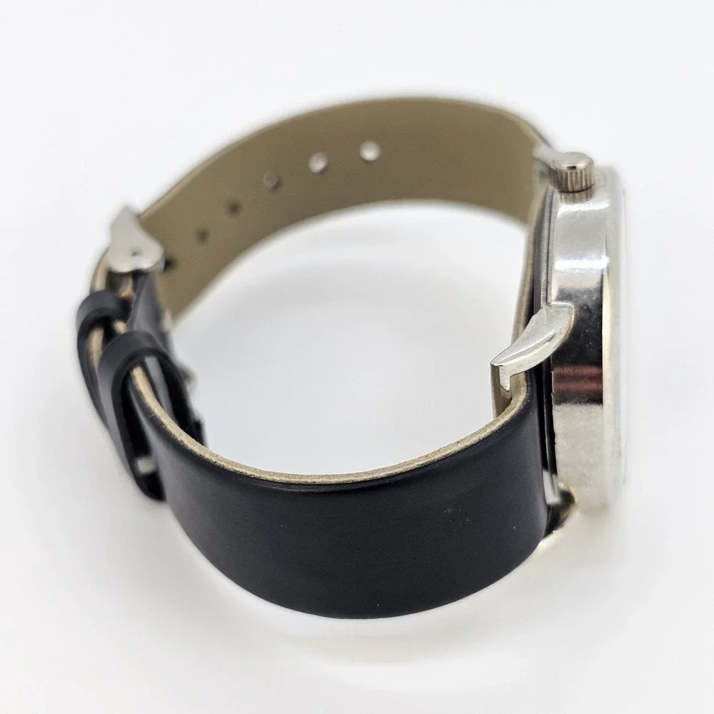 32MM Women's Watch White Dial Black Faux Leather‎ Band Up to 6.5